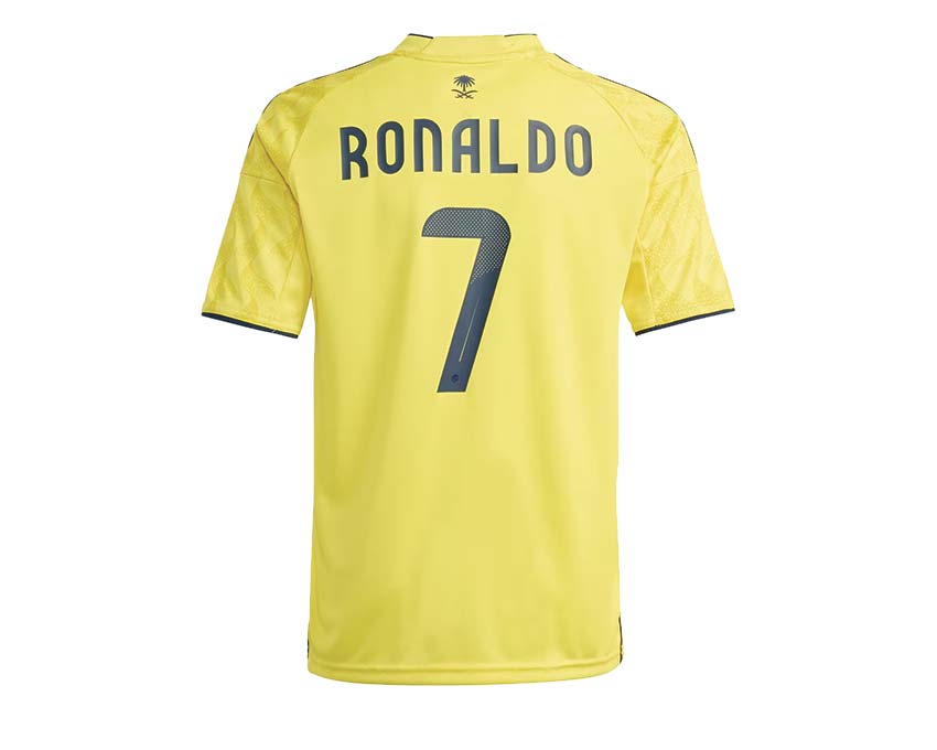 Adidas Al Nassr FC 25/26 Home Jersey Kids dettaglio — stemma club e tecnologia Aeroready