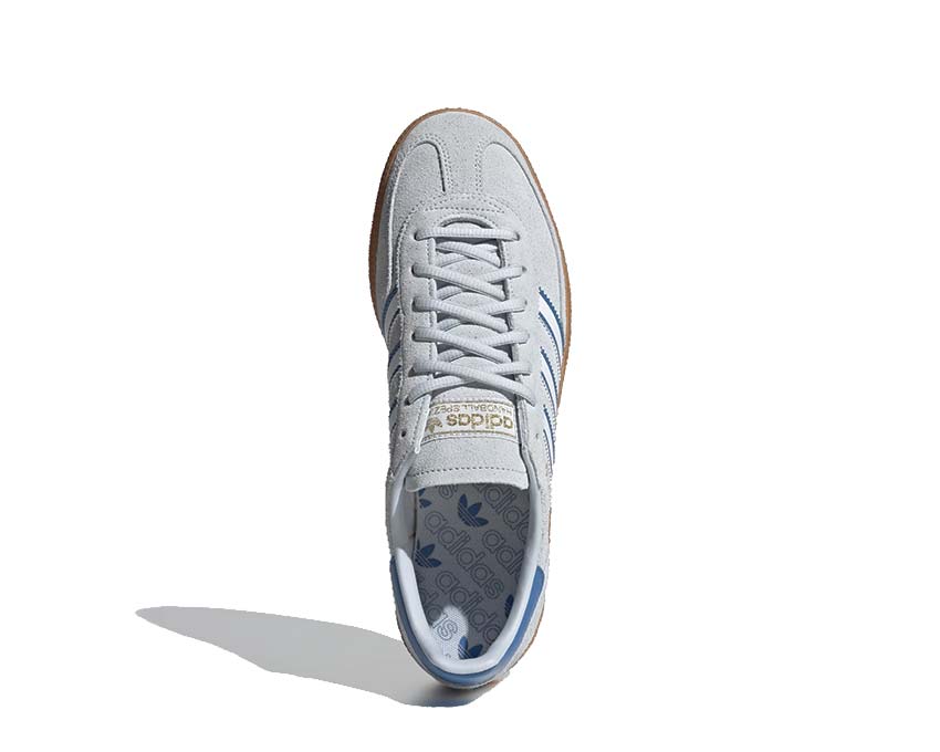 Adidas Handball Spezial Halo Blue Detail — glattes Leder und Focus Blue Kontrast