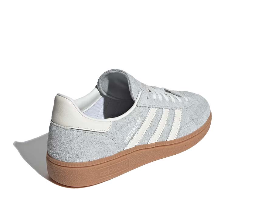 Adidas Handball Spezial W Wonder Silver detail — pearlescent suede upper and Three Stripes
