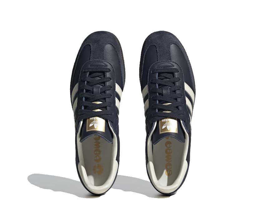 Adidas Samba OG Night Navy detail — dark blue suede overlay