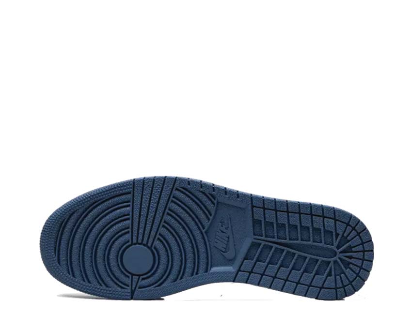 Jordan Air Jordan 1 Retro High OG DK Marina Blue Black White dettaglio — tomaia in pelle alta