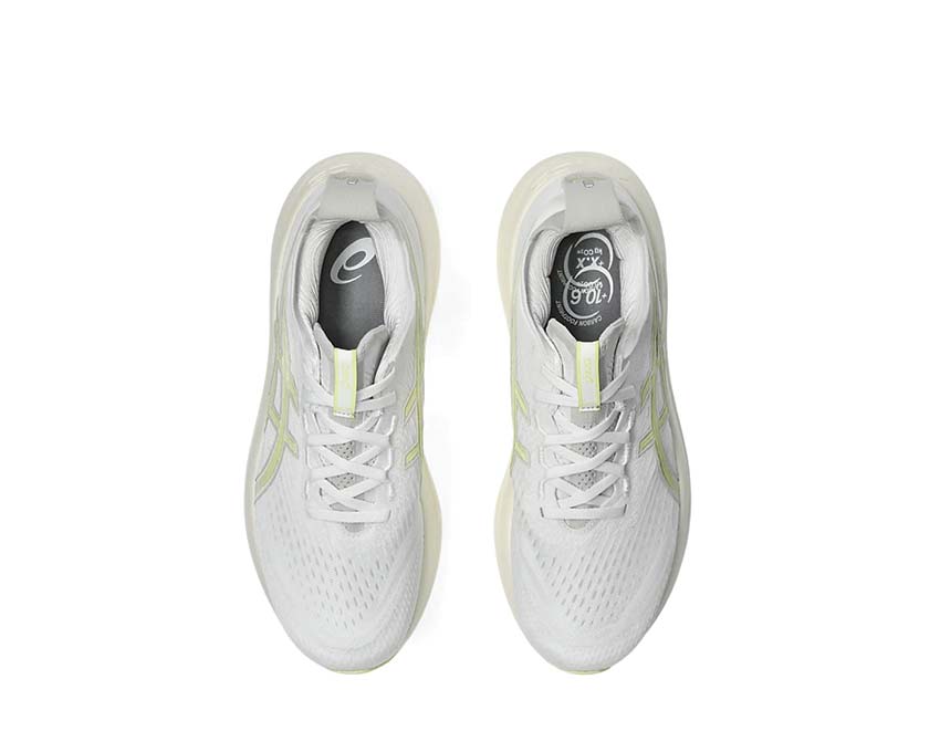 Asics Gel-Nimbus 27 White/Huddle Yellow arrière — amorti Gel talon homme