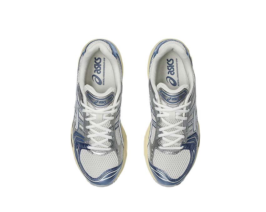 Asics Gel Kayano 14 Cream/Denim Blue Rückansicht — Gel-Dämpfung Ferse
