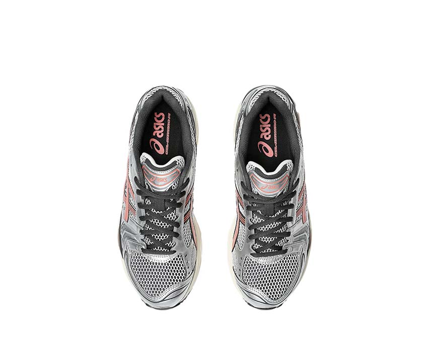 Asics Gel Kayano 14 Papaya White/Papaya rear view — Gel heel cushioning
