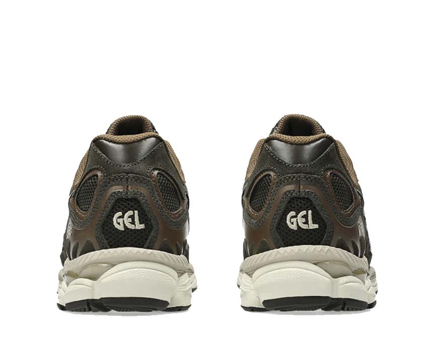 Asics Gel NYC Black Coffee/Feather Grey détail — mesh et suède 90s