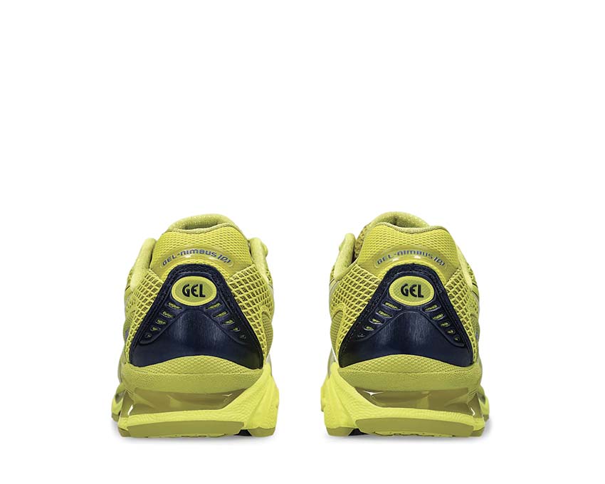 Asics Gel Nimbus 10.1 Kelp/Lemon Spark détail — mesh et overlay structurant