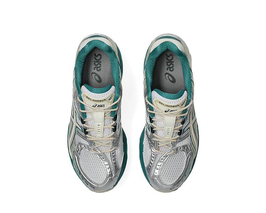 Asics Gel Nimbus 10.1 White/Rainy Lake arrière — amorti Gel talon premium