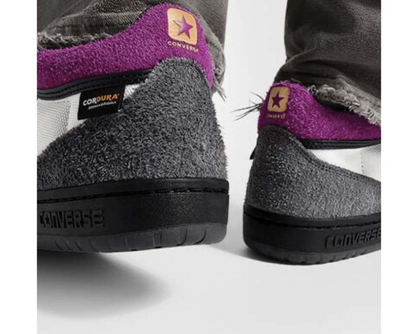 Converse Fastbreak Pro Mid Dark Matter Charcoal detail — tongue and basketball Fastbreak logo
