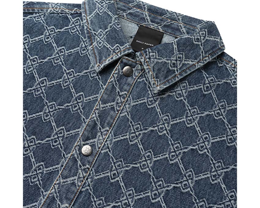 Daily Paper Rahul Shield Shirt Blue detail — button collar logo