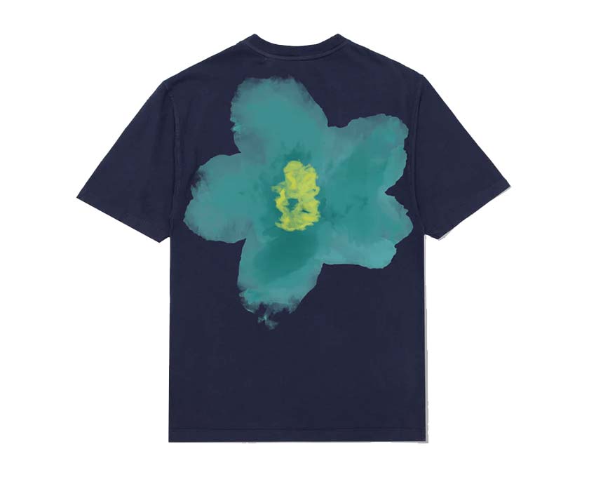 Edmmond Studios Garden Tee Plain Navy vista lateral — marino estampado botánico