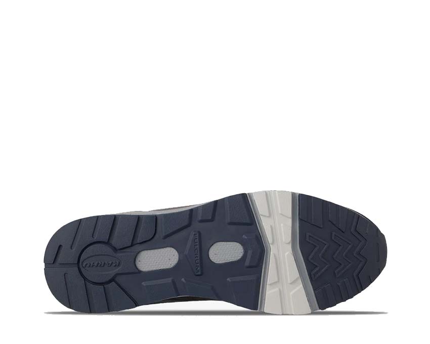 Karhu Fusion 2.0 Mood Indigo Smoked Pearl side view — indigo and smoked pearl leather upper