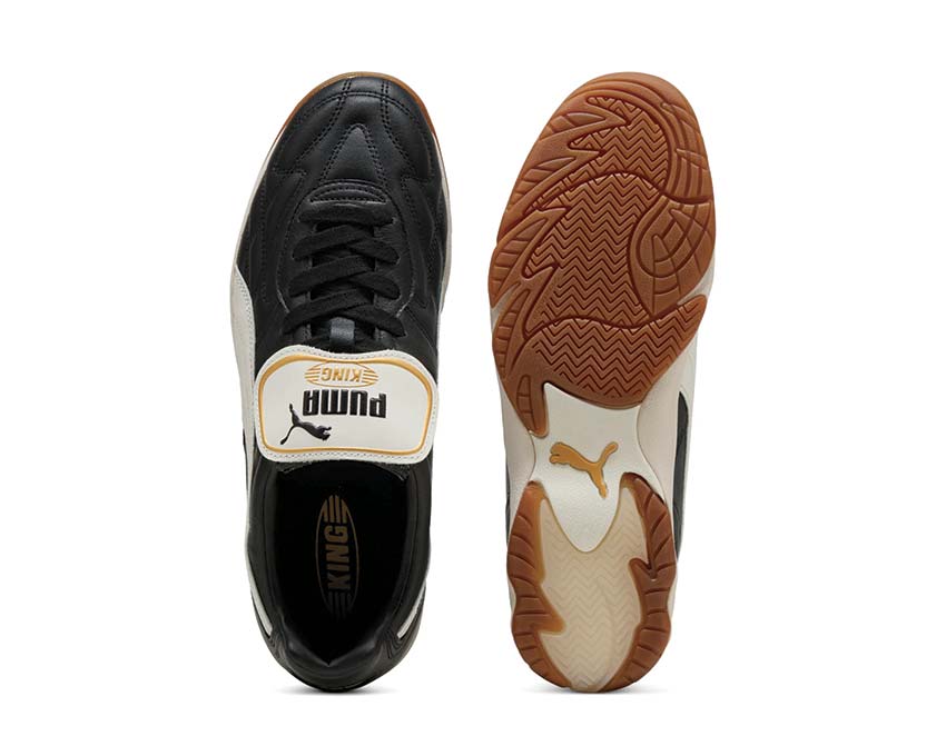 Puma King Indoor Noir détail — détail cuir noir logo Puma King Indoor