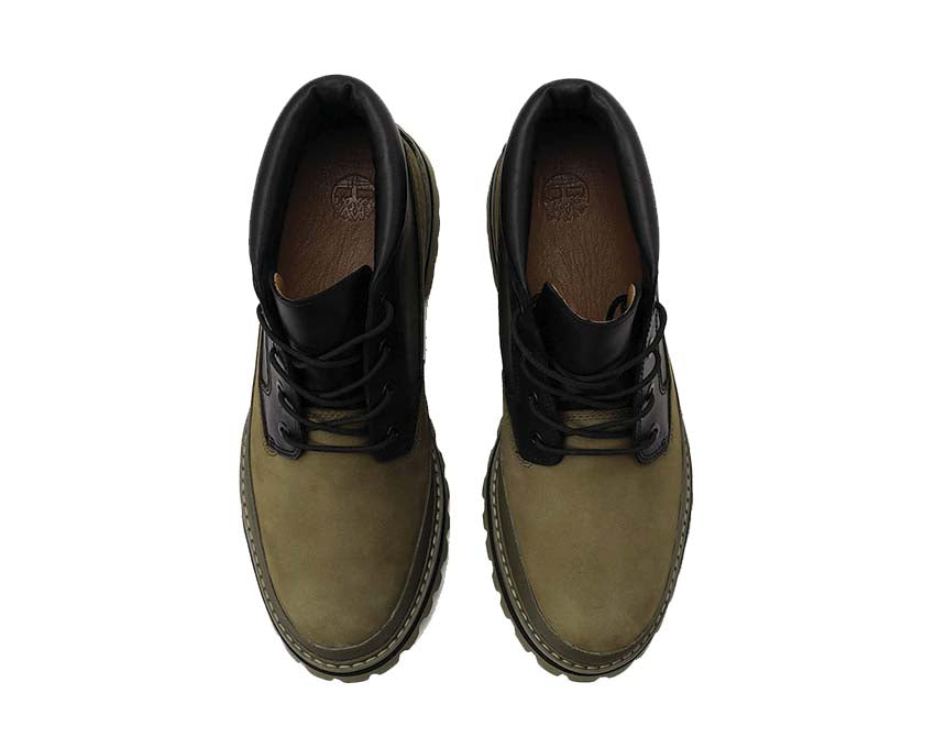 Timberland Premium Mid GTX Chukka Boot Dark Green Nubuck détail — col rembourré et technologie GTX