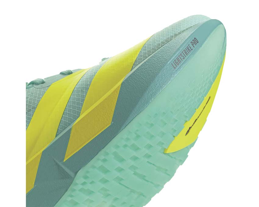 Adidas Adizero Adios 9 Flash Aqua vue latérale — tige mesh ultra-légère
