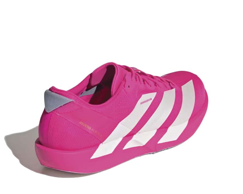 Adidas Adizero Adios 9 Shock Pink détail — matière mesh et plaque carbone