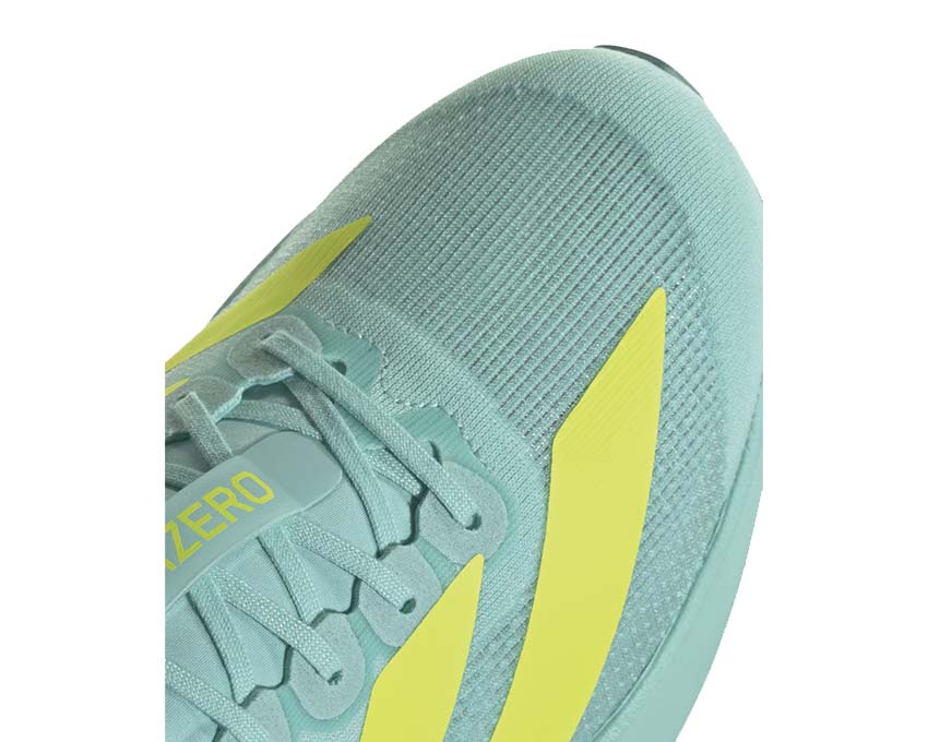 Adidas Adizero Evo SL Flash Aqua vue latérale — construction minimaliste