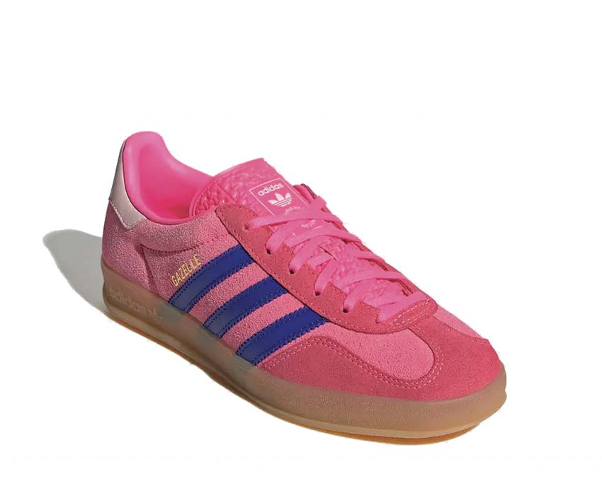 Adidas Gazelle Indoor W Lucid Pink vista laterale — tre strisce e pannello scamosciato