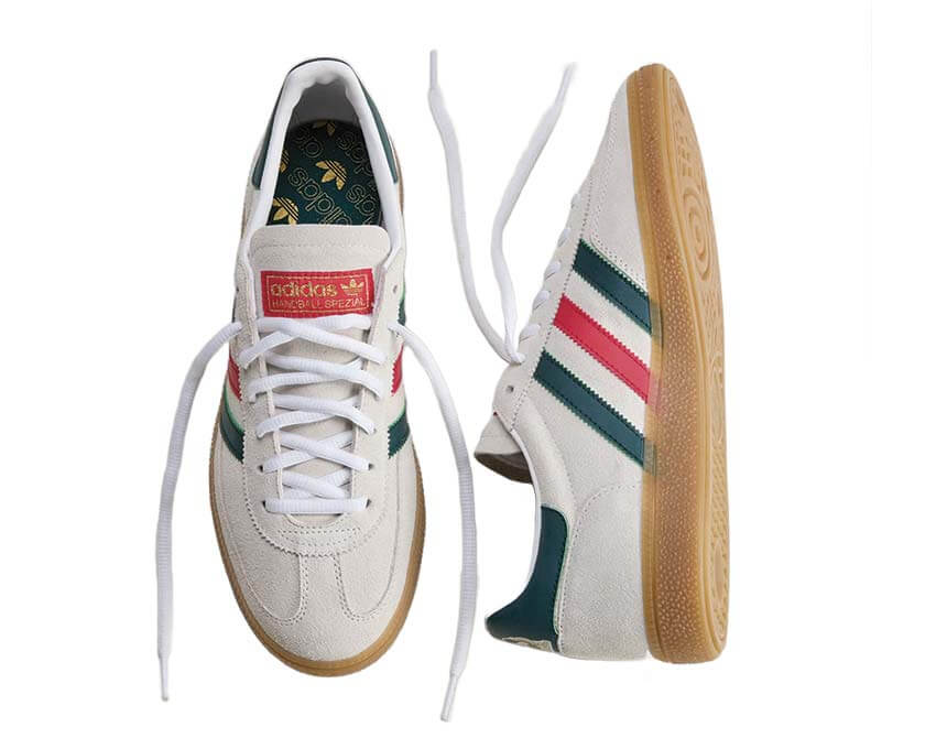 Adidas Handball Spezial Mexico détail — empiècements cuir suède tricolore