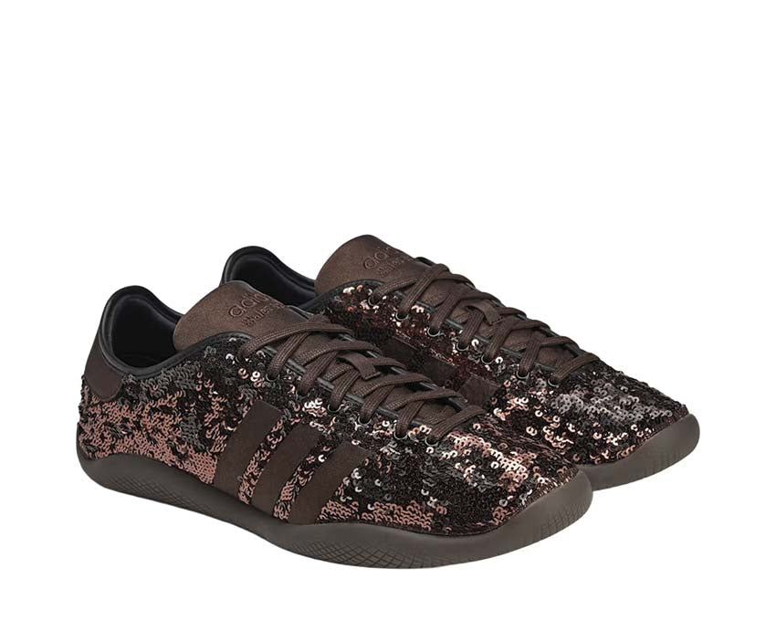 Adidas Karintha x Wales Bonner Sequin Dark Brown vista lateral — upper lentejuelas marrón