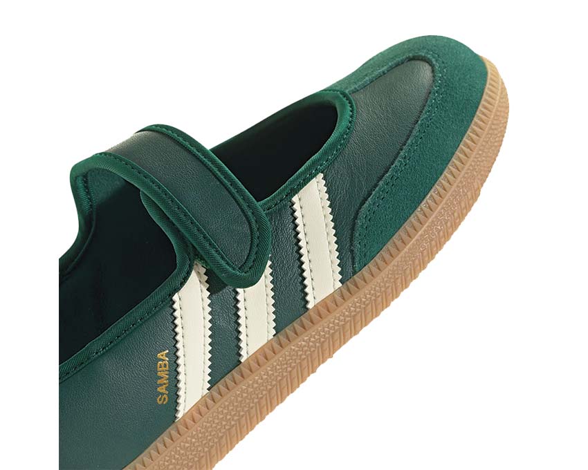 Adidas Samba Jane Collegiate Green vista lateral — tres bandas Cream White