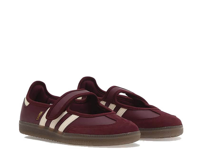 Adidas Samba Jane W Maroon vue latérale — tige cuir bordeaux et daim