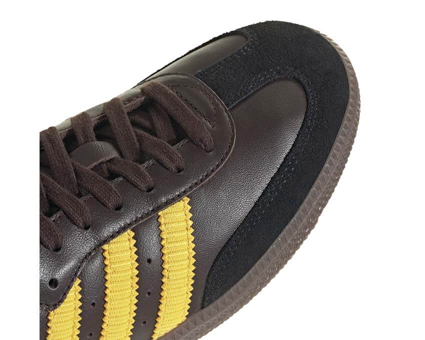 Adidas Samba OG Aurora Coffee vue latérale — tige cuir ton café doré