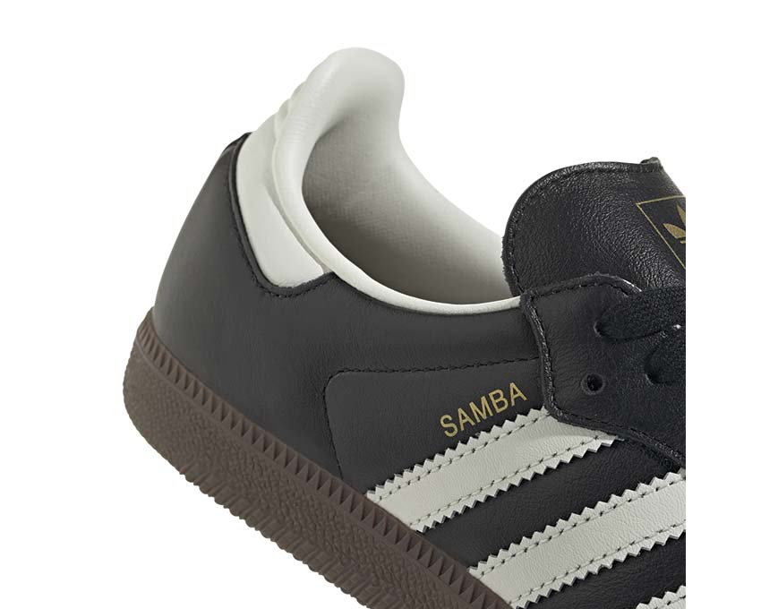 Adidas Samba OG W Black White Gold vue latérale — profil iconique bande dorée
