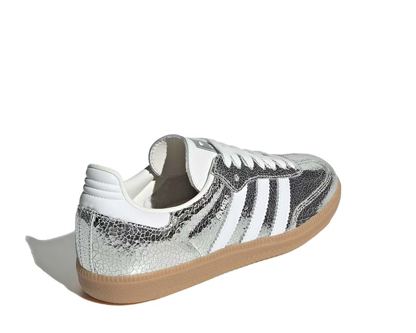 Adidas Samba OG Silver Metallic detail — premium metallic leather material