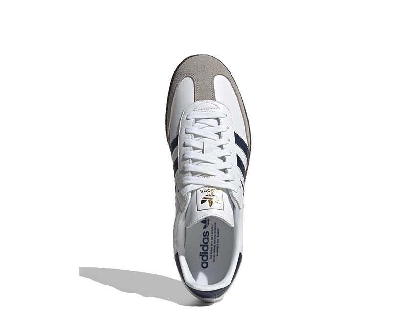Adidas Samba OG White Night Indigo détail — cuir blanc bande indigo