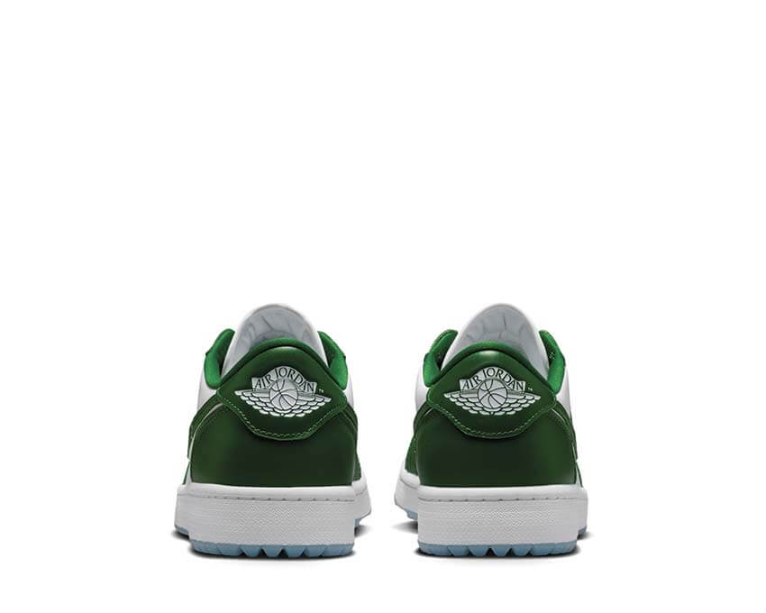 Air Jordan 1 Low G Forest Green détail — tige cuir vert golf Jordan retro