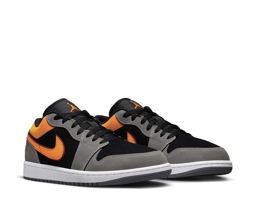 Jordan Air Jordan 1 Low SE Black Vivid Orange LT Graphite vue latérale — cuir et suède