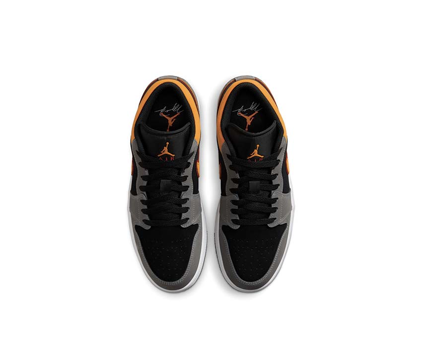 Jordan Air Jordan 1 Low SE Black Vivid Orange LT Graphite détail — tige cuir bicolore