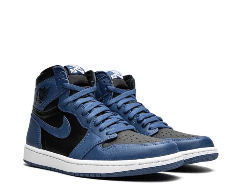 Jordan Air Jordan 1 Retro High OG DK Marina Blue Black White vista laterale — pelle liscia