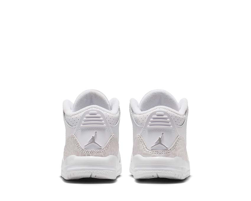 Air Jordan 3 Retro TD Pure Money détail — éléphant print argent métallique bébé