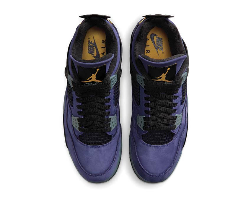 Air Jordan 4 Retro Lakers — vue de face coloris Lakers violet or