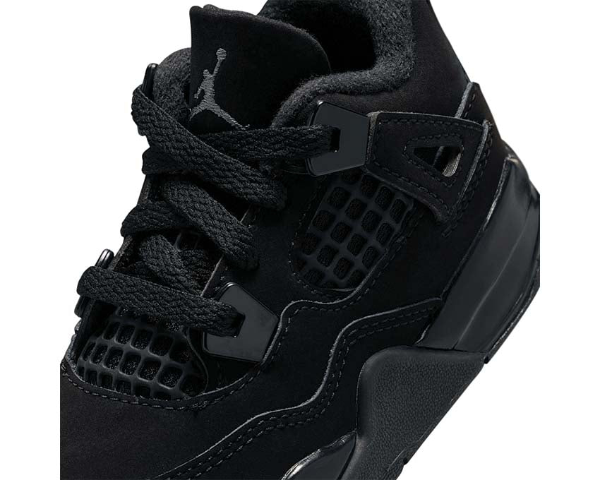 Air Jordan 4 Retro OG TD Black Cat vue latérale — tige mesh noir stealth enfant