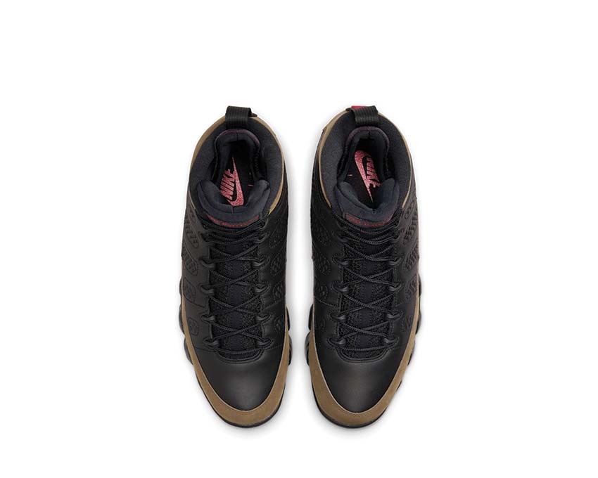 Air Jordan 9 Retro Black True Red Light Olive — vue avant profil olive sneakers