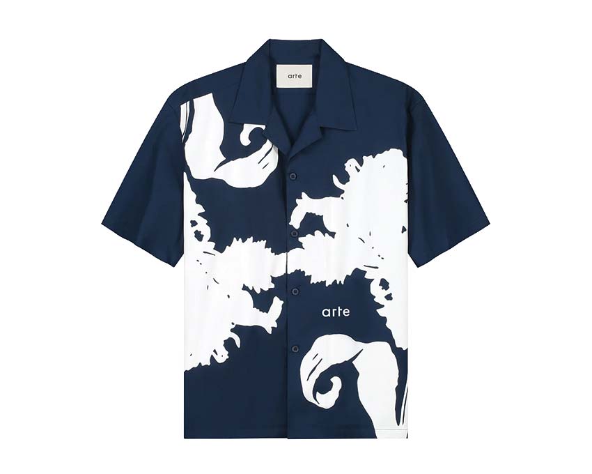 Arte Big Flower Shirt White Navy — chemise homme grande fleur bicolore