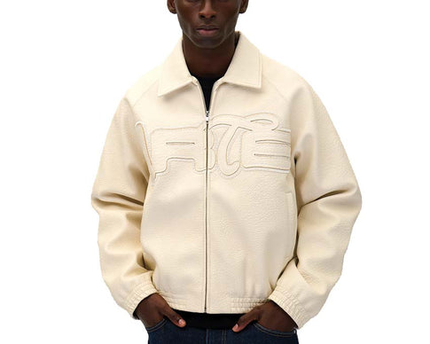 Arte Big Logo Leather Jacket Cream — veste unisexe cuir grand logo streetwear
