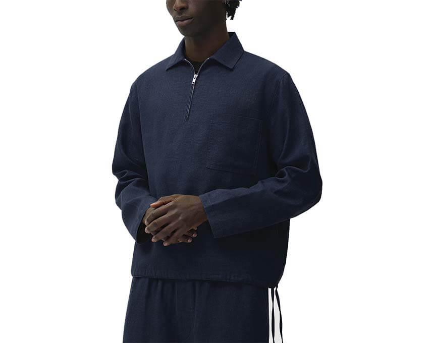 Arte Linen Quarter Zip Pullover Marine vue latérale — pull homme coupe droite lin