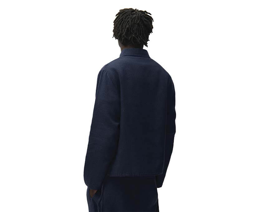 Arte Linen Quarter Zip Pullover Marine détail — zip quart et col finitions lin