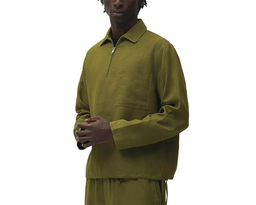 Arte Linen Quarter Zip Pullover Vert vue latérale — pull homme coupe droite lin