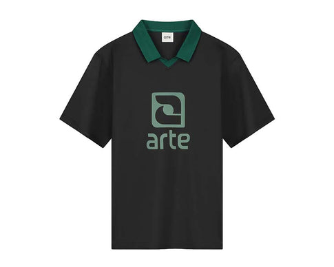 Arte Logo Collar T-shirt Black Green — t-shirt uomo collo logo bicolore