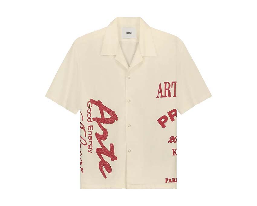 Arte Red Print Shirt Cream — Herren-Hemd roter Print Streetwear