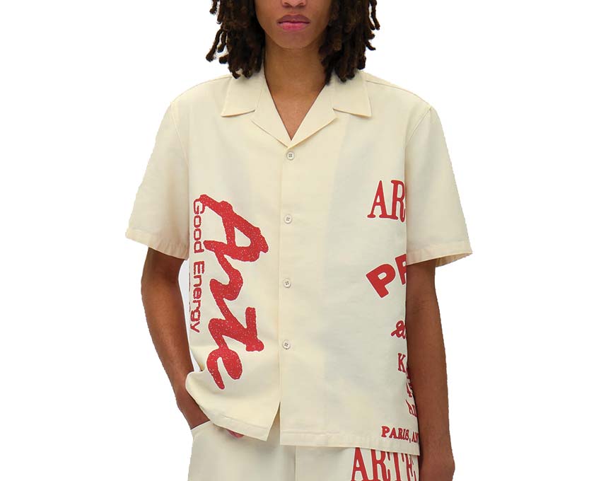 Arte Red Print Shirt Cream Detail — roter Print Muster
