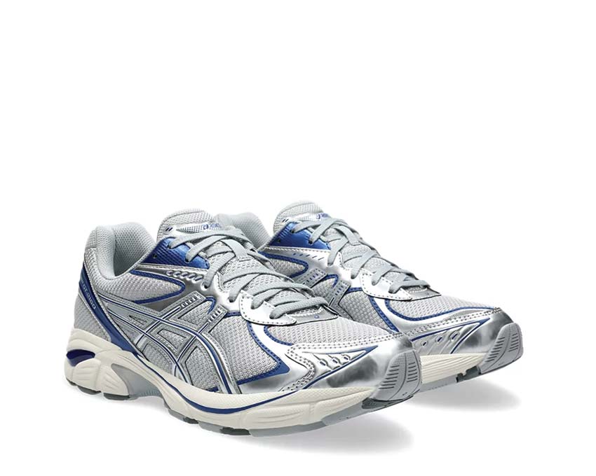 Asics GT-2160 Piedmont Grey/Deep Marine vista lateral — parte superior mesh y ante retro