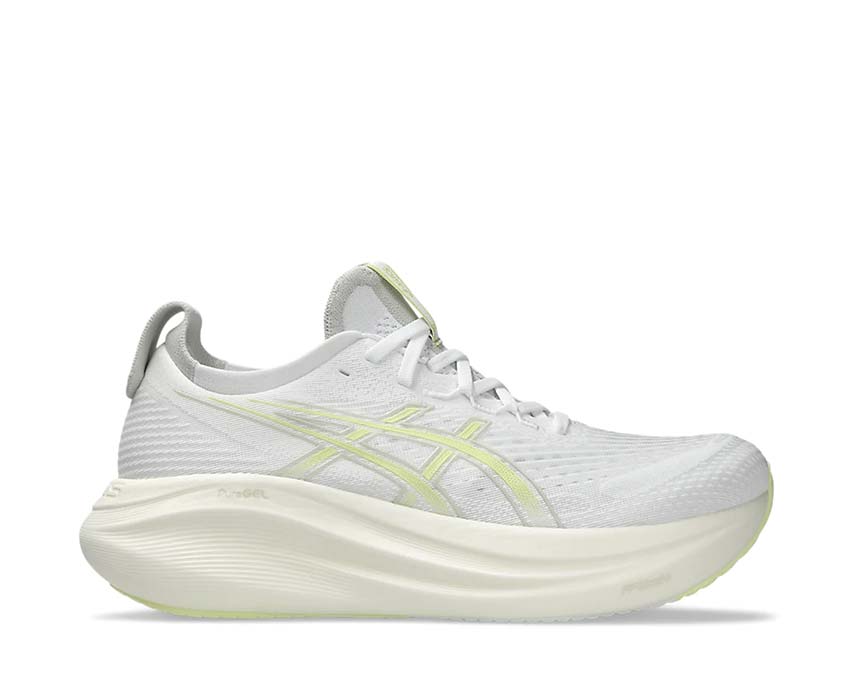 Asics Gel-Nimbus 27 White/Huddle Yellow — running homme amorti Gel maximal longue distance