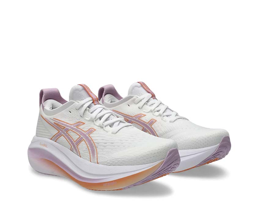 Asics Gel-Nimbus 27 W White/Light Ube vue latérale — tige mesh respirante femme