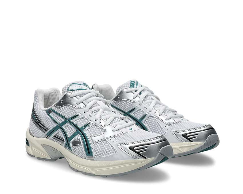 Asics Gel 1130 White/Rainy Lake vue latérale — tige mesh et overlay rétro