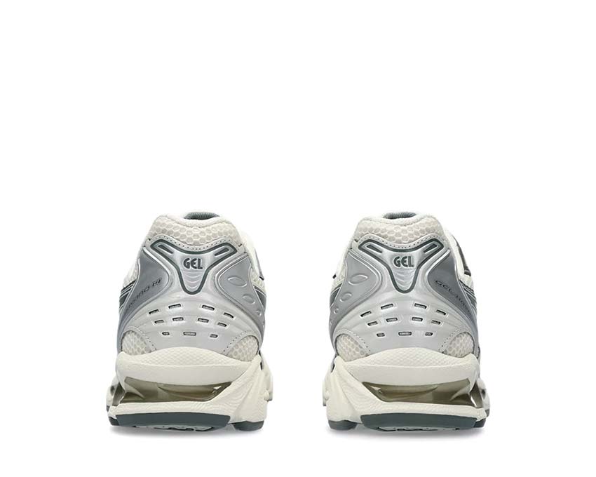 Asics Gel Kayano 14 Birch/Dark Pewter detail — synthetic leather and mesh